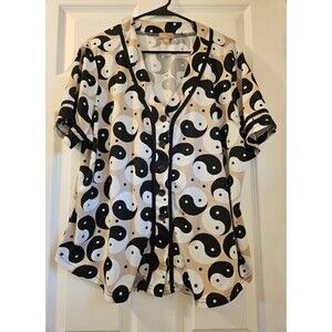 Size 2XL Yin Yang Button Up Shirt Cult Favorite Retro Funky Hippie Cool Peace